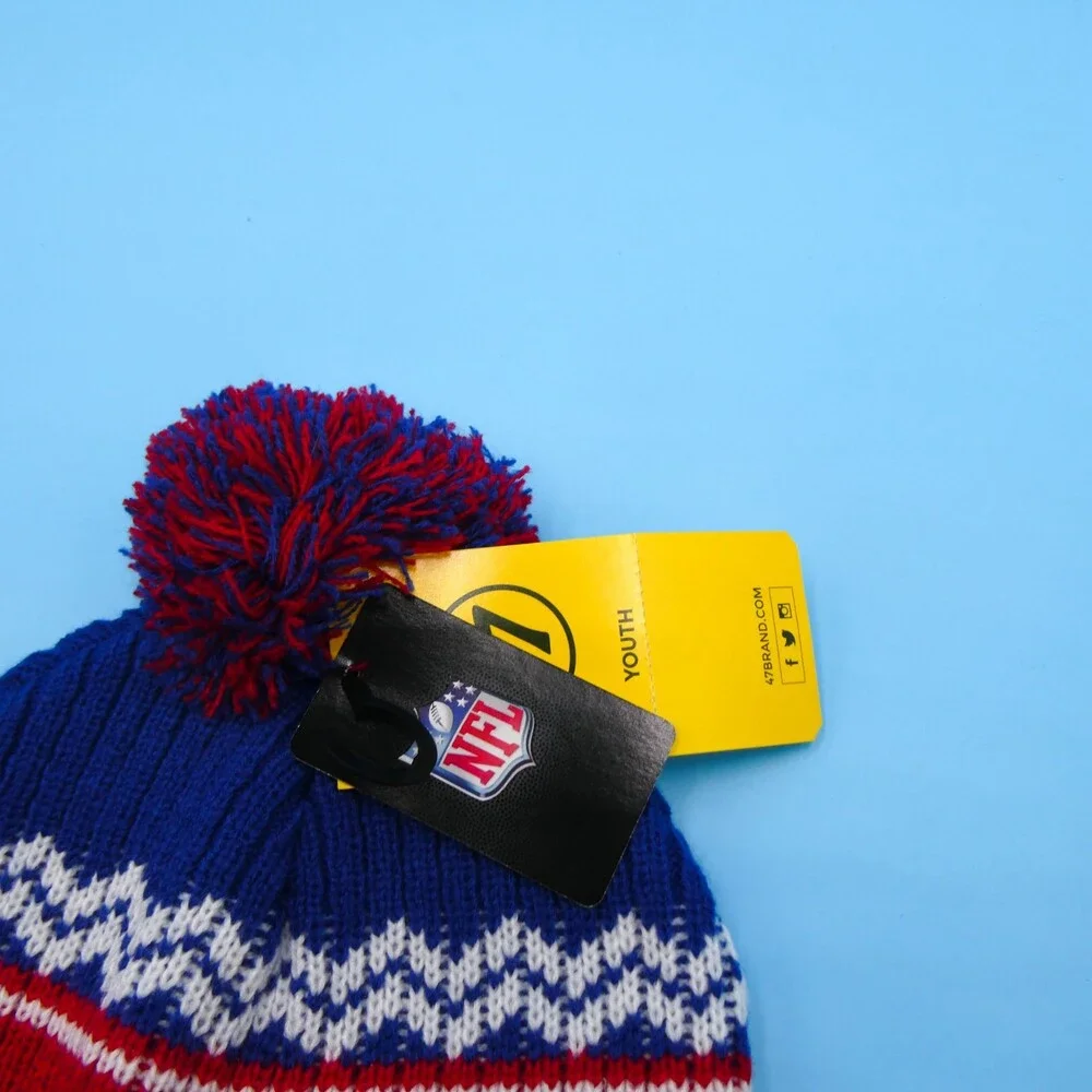 '47 Brand New York Giants Winter Hat Boys Blue Striped‎ Acrylic Beanie NFL Youth